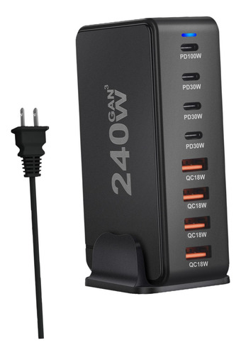 Estação De Carregamento De Mesa 240w Carregador Usb Preto