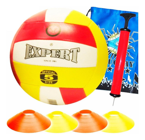 Set Pelota Volleyball N5 + 4 Conos + Inflador + Bolso El Rey