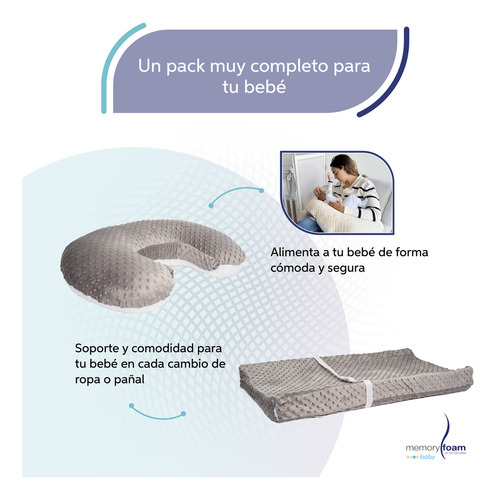 Pack De Bebé Con Nido + Almohada De Lactancia + Cambiador Color Gris
