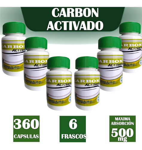 Carbon Vegetal Activado 6 Frascos - Unidad a $269