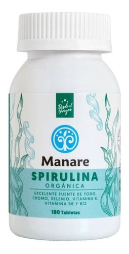 Manare - Spirulina Orgánica 180 Capsulas Sabor Natural