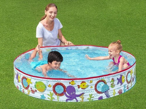 Pileta Rigida Redonda Bestway 55029 152cm X 25cm 435lts Pvc Color Blanco Y Rojo