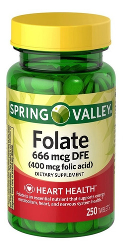 Acido Fólico 400mcg 250 Tabletas Spring Valley 