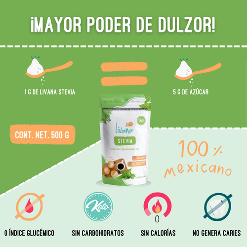 Livana Foods | Endulzante Natural Stevia | Cont. Net. 500 G