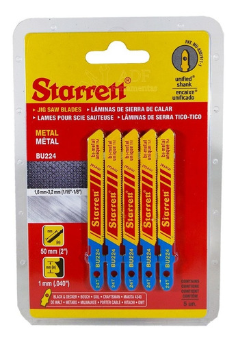 5 Lamina Tico Tico Bimetal 50mm 24 Dentes Bu224 Starrett