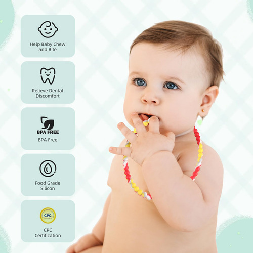 Colar De Dentição Para Bebê, 2 Peças De Colares De