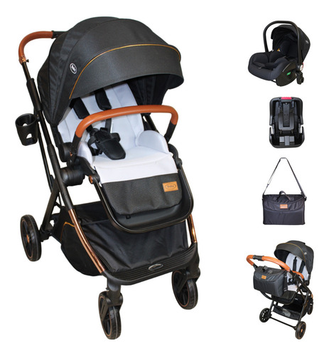 Carriola 4 En 1 Con Base Para Autoasiento Borah - Ibaby Color Negro Chasis Gold