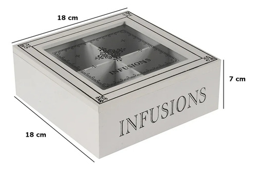 Caja Infusiones Te Madera 4 Divisiones Tapa Vidrio Infunciones
