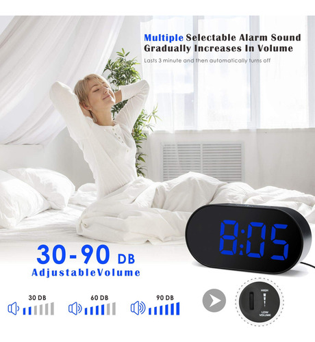 Reloj Despertador Led Digital Con Brillo Ajustable Y Alarma