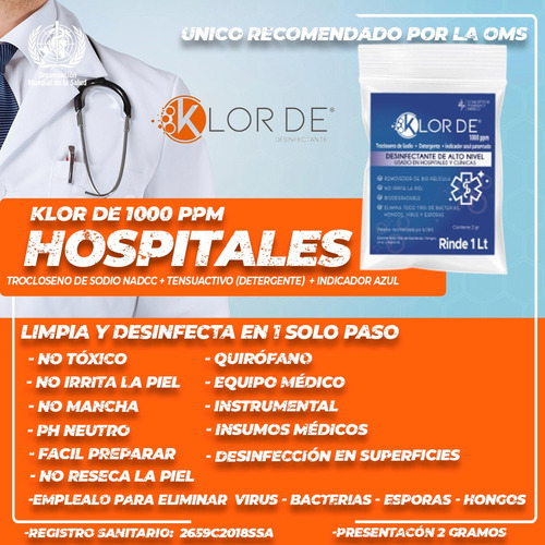 Klor De 1000ppm Desinfectante+ Detergente Sobre 1 Tableta