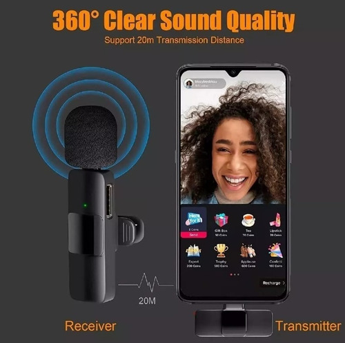 Imagen 3 de 8 de Micrófono Inalámbrico Solapa Lavalier Para Celular Usb-c