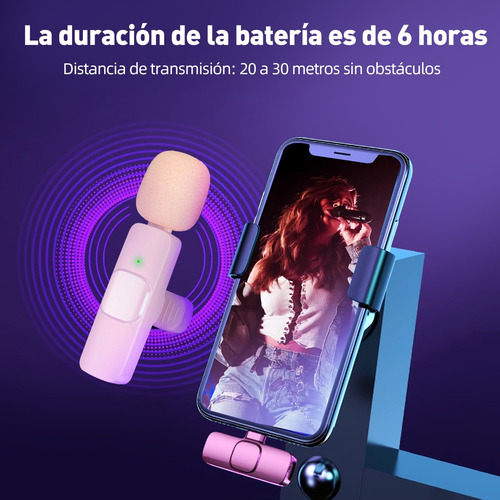 Micrófono Inalámbrico Bluetooth 2en1 Con Clip Para Móviles Rosa+lightning
