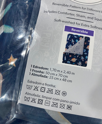 Edredom Infantil + Porta Travesseiro + Almofada Azul Astronauta
