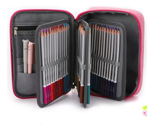 Estojo colorido de alta capacidade de 72 slots com zíper rosé, conforme descrito