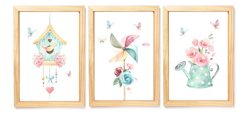 3 Quadrinhos Decorativos Infantil Aquarela Em Cores