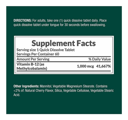 Natures Bounty Vitamina B12 X 60 Tabletas