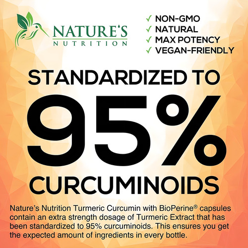Nature's Nutrition Premium Turmeric Cúrcuma Con Bioperina 1950mg botella de 240 cápsulas sin sabor