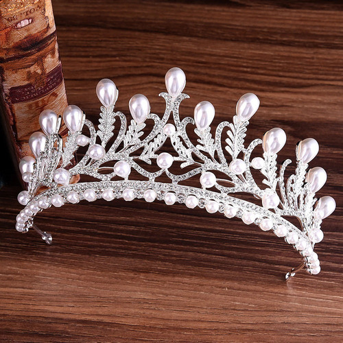 Coroa Noiva Prata Strass Pérola Grande Luxo Princesa