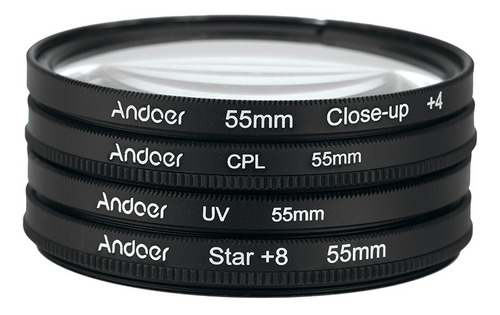 Andoer 55mm Uv+cpl+close-up+4 +estrela 8 Pontos Filtro Circu