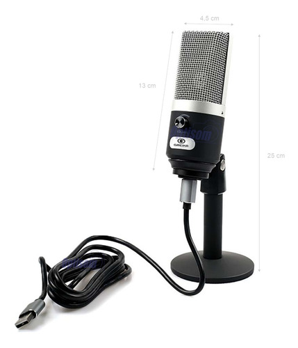 Microfone Greika Condensador Cardióide Usb Gk-usm2 Cor Prateado