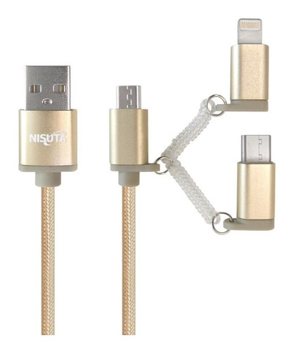 Cable Usb 3 En 1 Micro Usb, Usb C Y Ligthning Nisuta