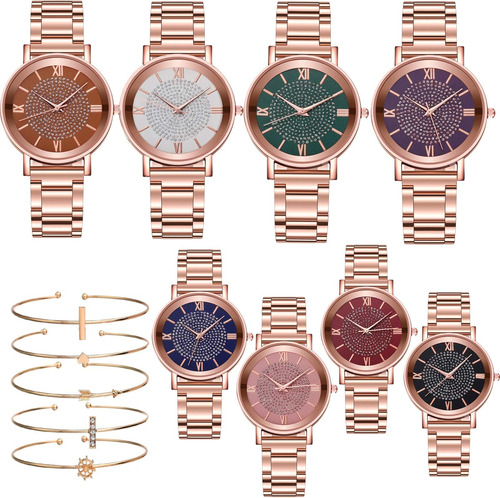 Yunanwa Paquete De 8 Relojes De Platino Surtidos Para Mujer,