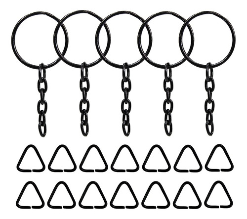 Argola De Chaveiro C/ Corrente 20mm Níquel 100 Pçs+argolinha Cor Preta
