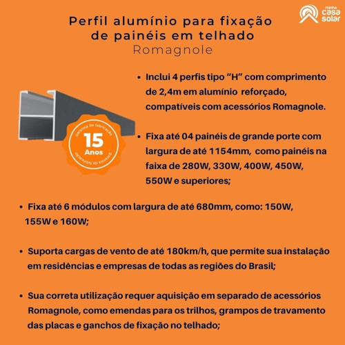Kit 4 Perfis De Alumínio H 2400mm Para Telhado Pratic Lite -
