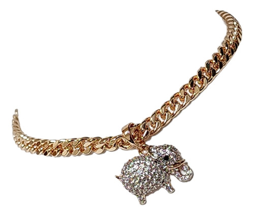 Pulsera De Elefante Zirconia Blanca Zb1 De Oro Laminado 