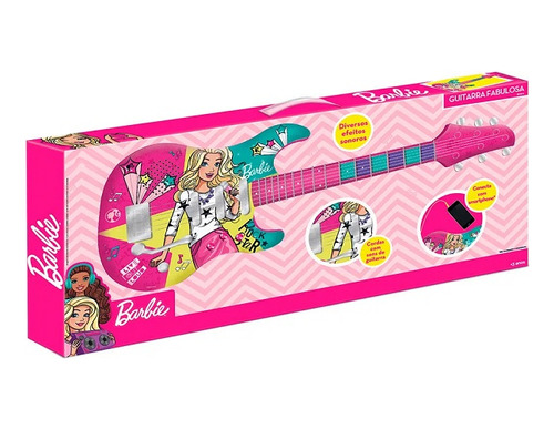 Guitarra Infantil Barbie Com Funçao Mp3 Fun 8006-9