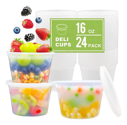 Deli Containers With Lids 16 Oz 24 Set Food Storage Containe