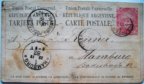 Tarjeta Postal Carta 6 Cent. A Alemania En 1882 Recepción 