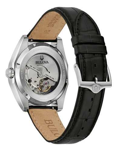 Reloj Bulova Hombre 96b435 Time Square Correa Negro Bisel Plateado Fondo Negro