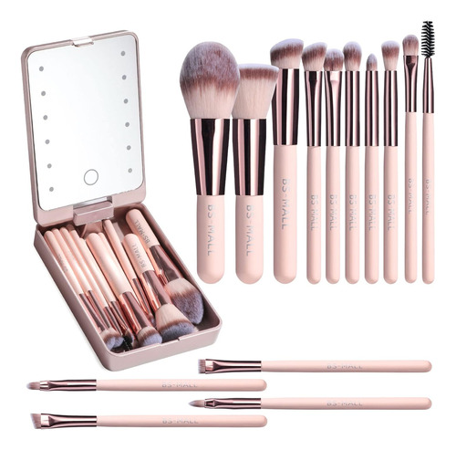 Brochas Bs-mall, Rosa, Para Maquillaje, X14 Pzs + Estuche