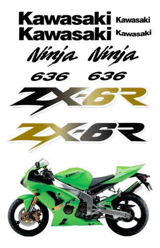 Kit Adesivos Para Kawasaki Ninja 636 Zx-6r 2003 À 2006 16010 Cor Preto