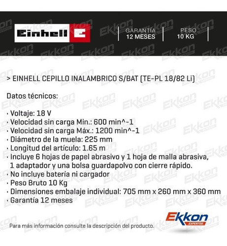 Imagen 2 de 8 de Lijadora De Altura Einhell S/ Bat 18 V Te-dw 18/225 Li -solo