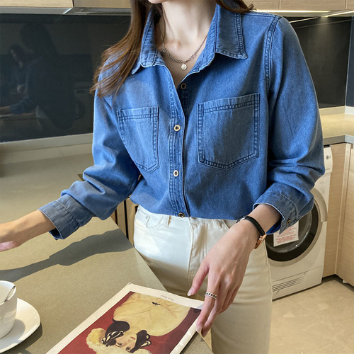 Camisa De Mezclilla Para Dama Azul Mezclilla Oscura Y Clara