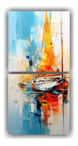 80x40cm Cuadros Abstractos De Barcos Luminosos Bastidor Made