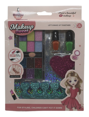 Set Kit Niña Maquillaje Esmaltes Paleta Sombras Niña Glitter