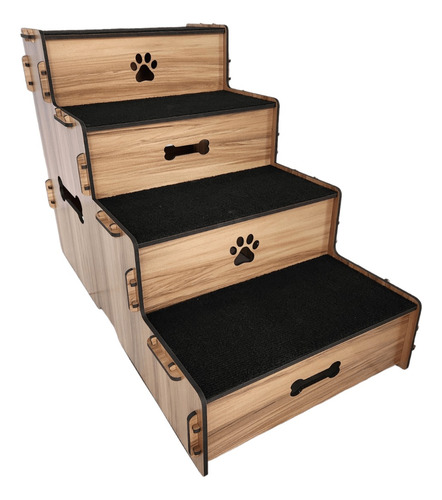 Escadinha Pet Cachorro Subir Em Cama E Sofá 50 Cm Altura Cor Madeira Desenho Escada