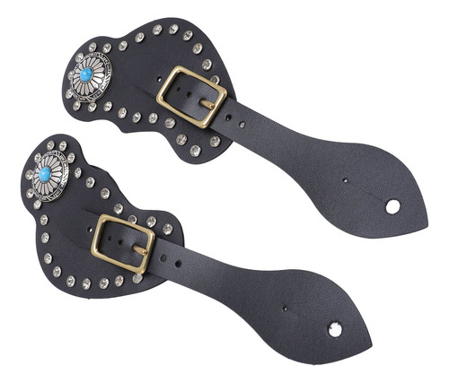 Juego De Correas Con Forma De Espolón Negro, 2 Piezas, Piel