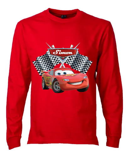 Polera Cars Rayo Mcqueen  Mang Larga Personali Niños Algodon