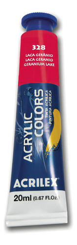 Tinta Acrílica Acrilex 20ml - Acrylic Colors - Tela E Outros Cor 328 - Laca Gerânio