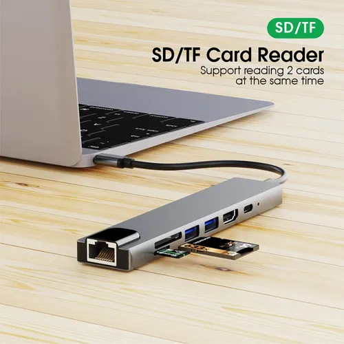 D Multipuertos De Adaptador De Concentrador Ethernet Tipo C,