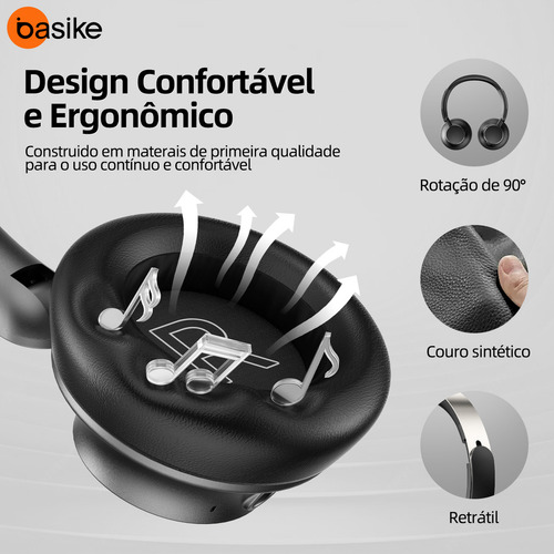 Fone de Ouvido Sem Fio Bluetooth Com Redução De Ruído Do Anc Cancelamento De Ruído Ativo Headphone, Som Surround 3d, Certificação Hi-pure Audio, 35 Horas Reprodução Headset Com Microfone, (preto)