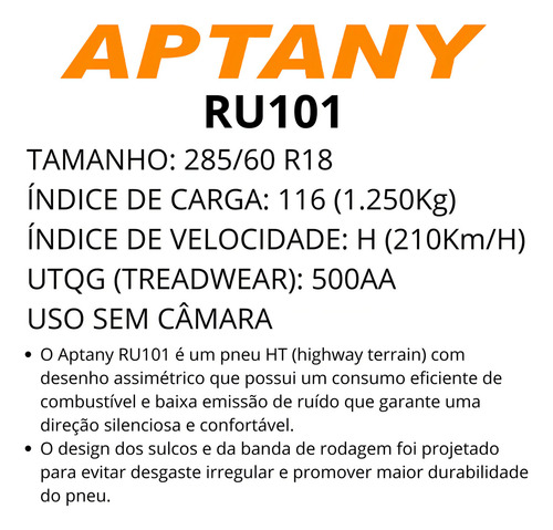 Pneu Aro 18 Aptany 285/60r18 Ru101 116h Dodge Ram 2500 3500