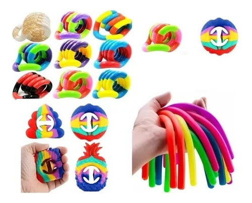 Pack X3 Fidget Toys Tangle + Fideo Noodle Silicona + Snapper