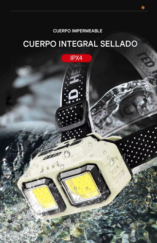 Lampara Linterna Frontal Potente Cob Recargable Luz Cabeza