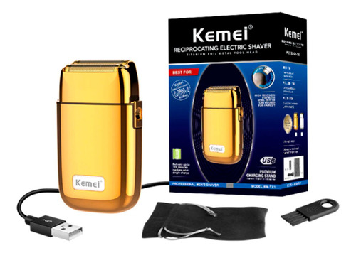 Maquina De Barbear Recarregável Metal Kemei Km Tx1 Gold