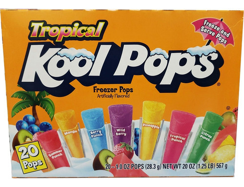 Kool Pops Congeladas 8 Sabores Frutas Tropicales 20 Pzs